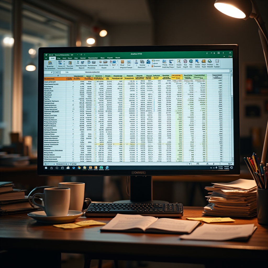Übersicht eines chaotischen Excel-Arbeitsblattes in einem Büro